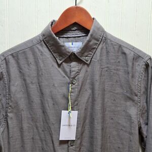 Larsson & Co Shirt Mens Medium Gray Geometric Long Sleeve Button Down Casual